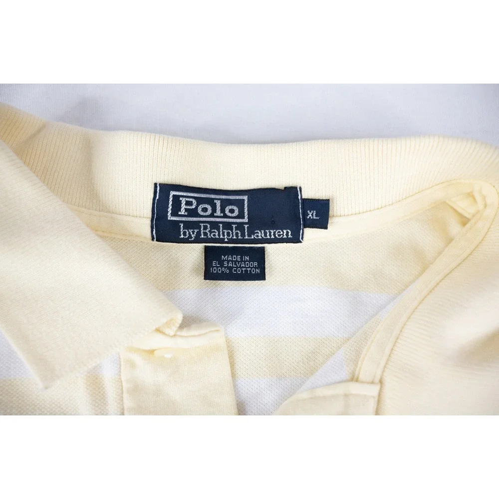 Polo Ralph Lauren Polo Shirt Mens XL Yellow Navy pony Stripe Pocket Short Sleeve